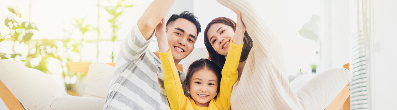 Family with kid and smile together